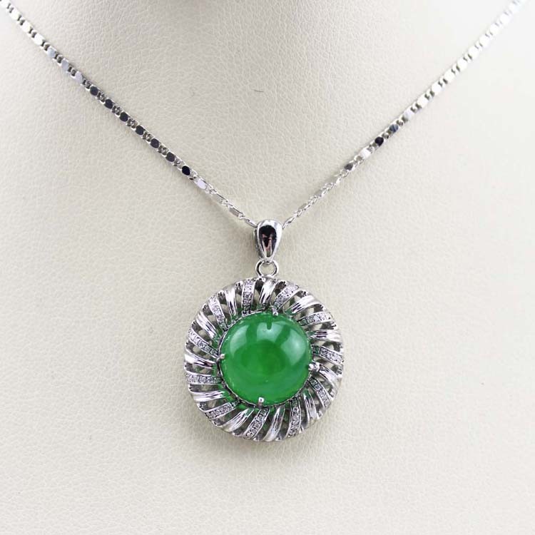 925 Silver Green Chalcedony Cubic Zirocnia Enhancer Pendant Necklace (P19)
