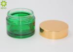Green Frosted Glass Empty Cosmetic Containers Wide Mouth Type With Golden