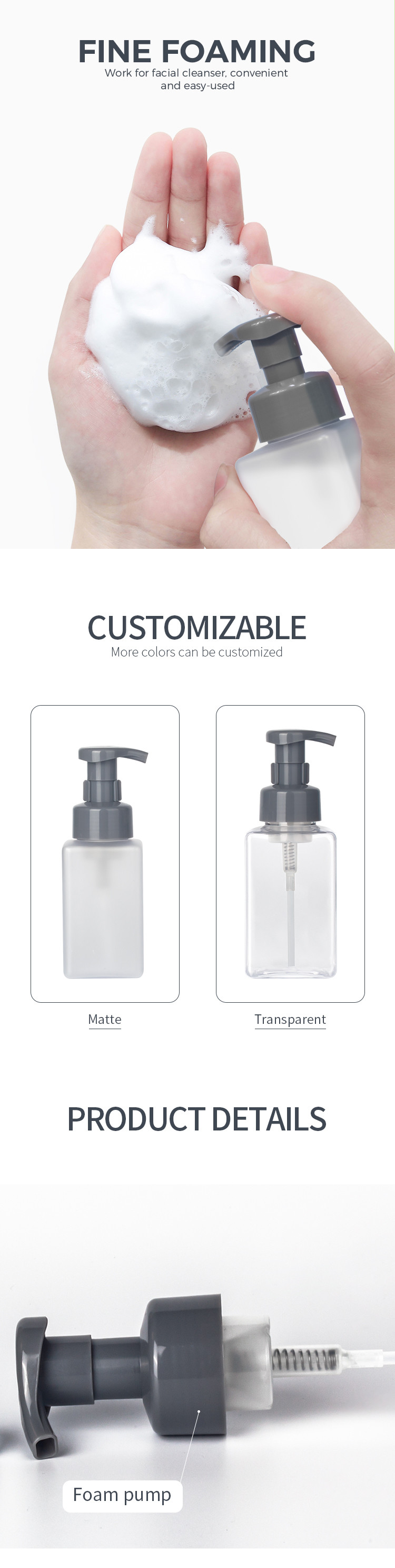 High quality PETG transparent square bottle with lotion foam pump for shampoo