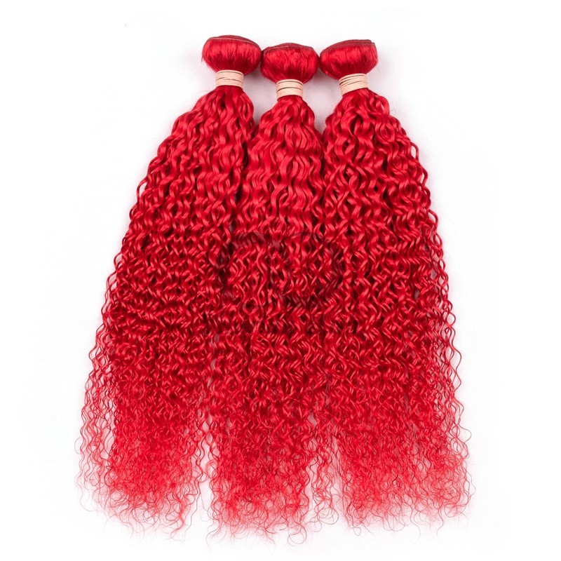 Red Kinky Curly Remy Human Hair Bundles Sew In Weave Bundles Brazilian Bundle Deals