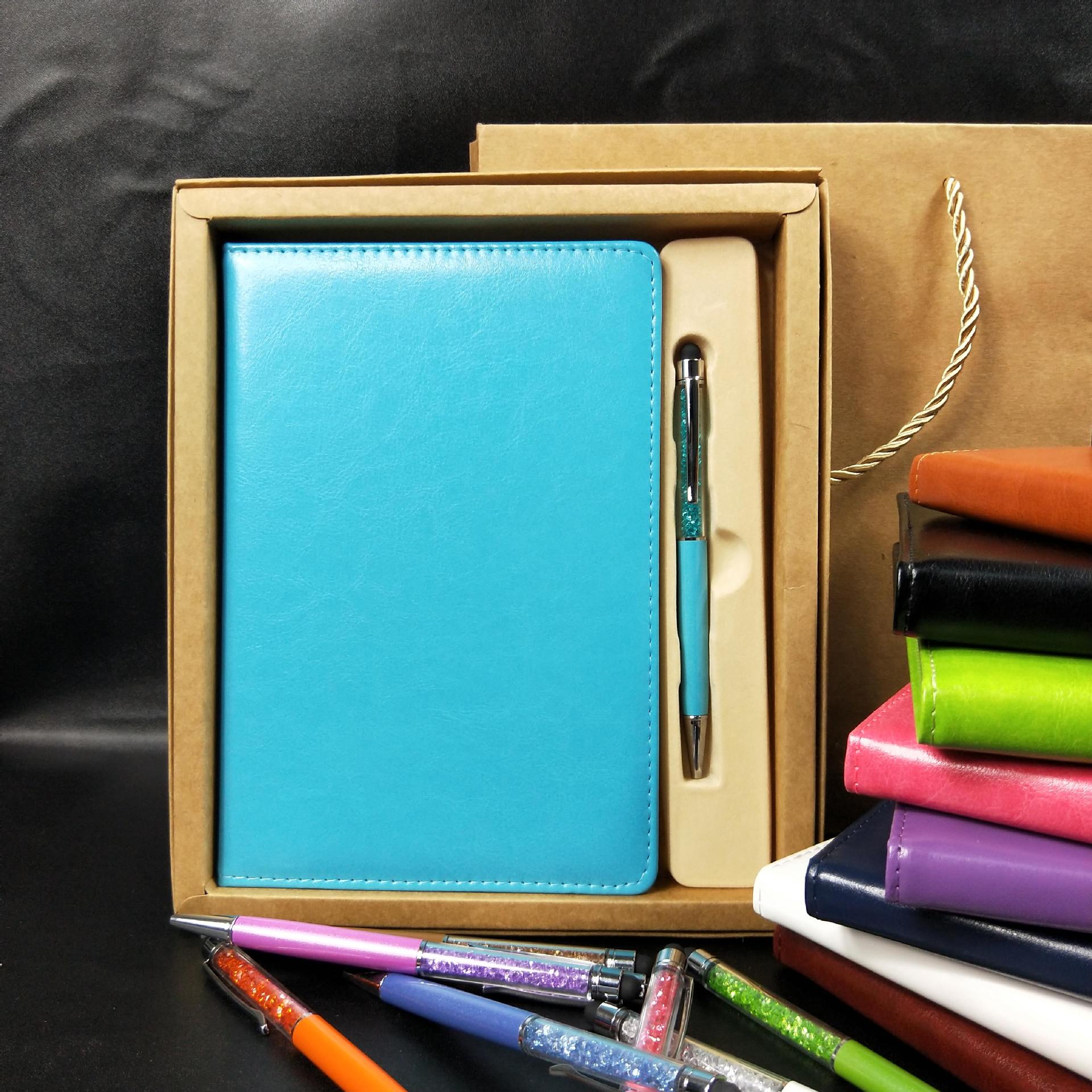 Leather Cover Material Folded Leaflet Binding Custom A5 PU Cover Note Book with Gift Box