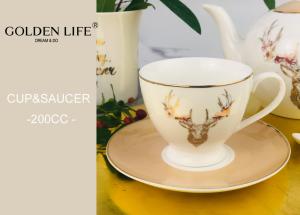 Quality Custom Tea Cup Saucer Coffee Cup 240ml Elk Pattern Christmas Promotion Gift wholesale