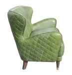 Diamond Stitched Vintage Green Leather Wingback Sofa With Wooden Leg