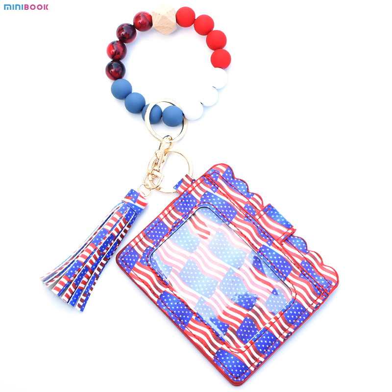 Leopard Keychain Wallet With Wristlet Bangle Bracelet Silicone Beads Bracelet PU Logo