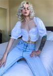 White Retro Puff Sleeve Women Crop Top