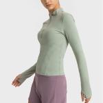 Stand Collar Hidden Zip Horse Riding Tops Stretch Equestrian Base Layer Active