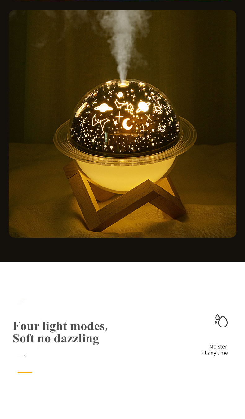 250ML Ultrasonic Humidifier Saturn Projector LED Lamp With Star Sky Ocean World Christmas Colorful USB