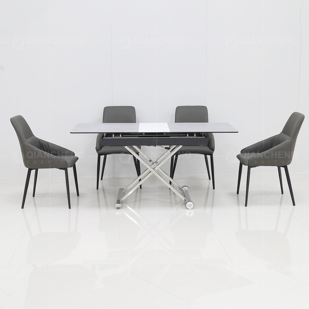 Rectangular Maxload 200kg SS Steel Furniture Extendable Dining Table Set