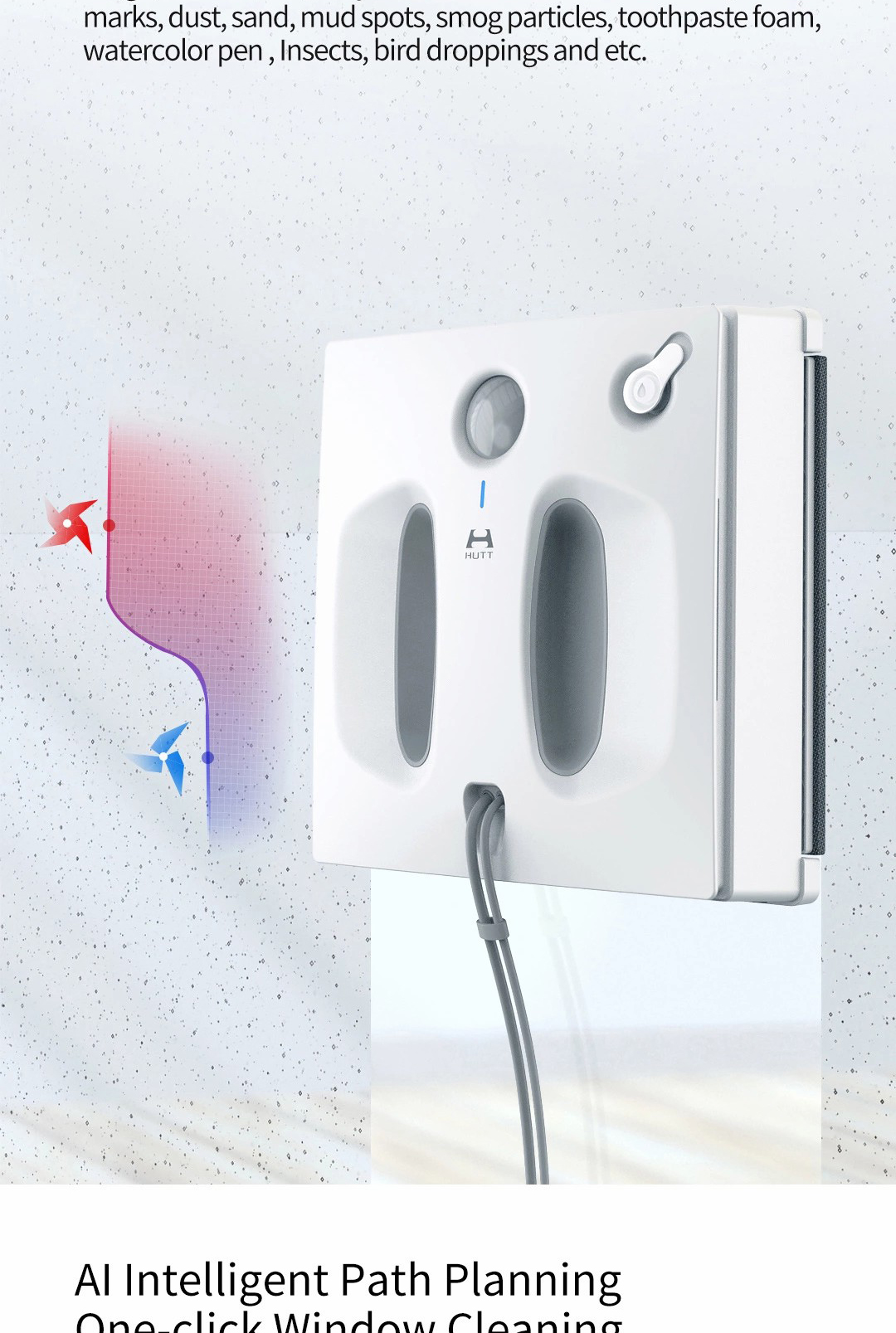 Xiaomi Hutt W66 Home Auto Window Cleaning Automatically Adjust Gears Water Spray Slim Design Mijia Hutt W66