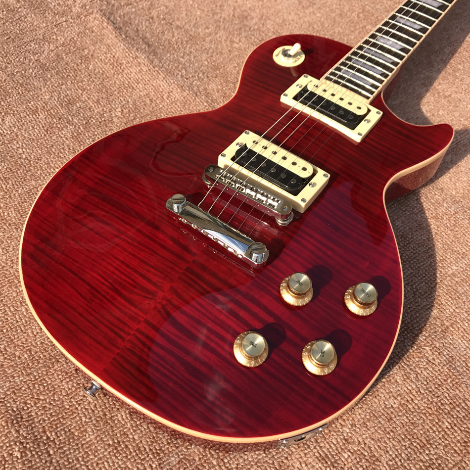 New standard LP slash electric guitar, Flame Maple Top, frets cream binding, one piece of neck & body, Tune-o-Matic brid
