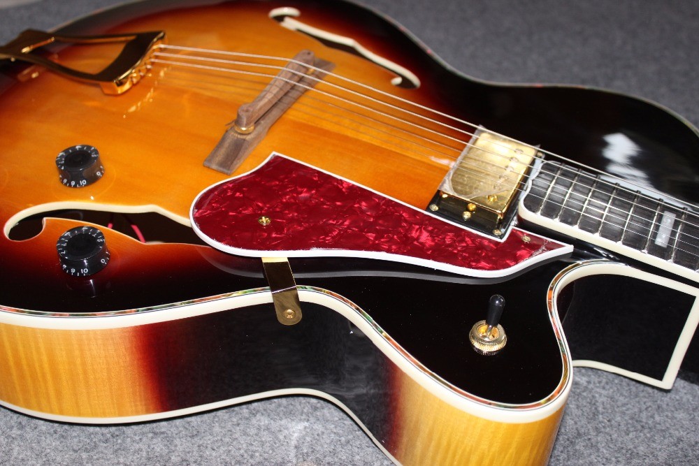 Custom Electric Guitar Quilted Maple Top & orange double F hole Mahogany Body Neck