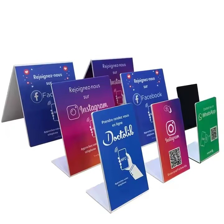 Custom NFC Stand Social Media Review NFC PVC Google Review Card Menu Display Stand