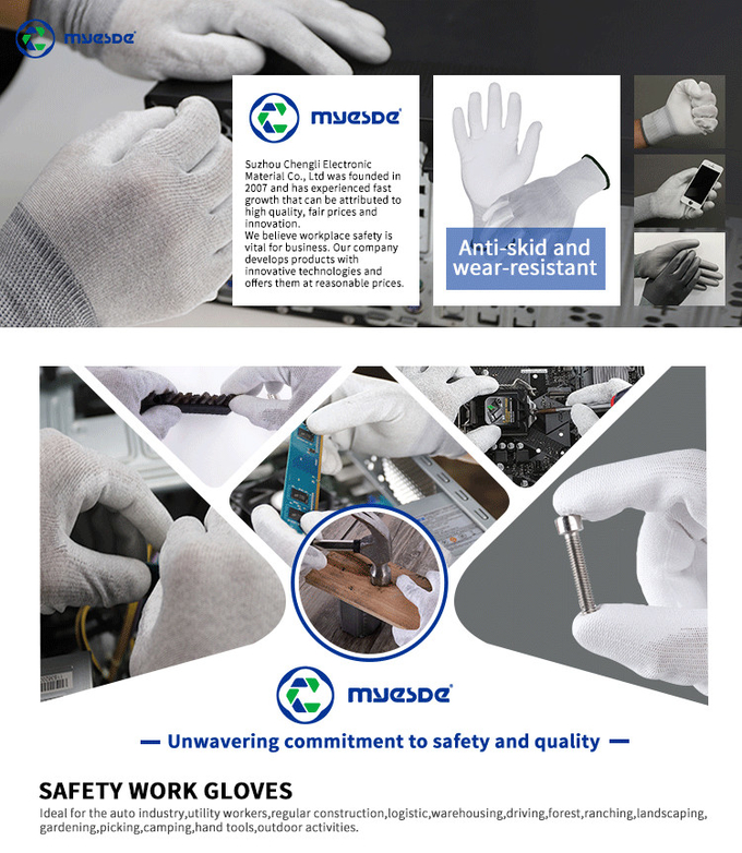 White PU Coating Cleanroom Gloves Anti Static ESD Work Mitten Carbon Fiber Safety Hot Selling