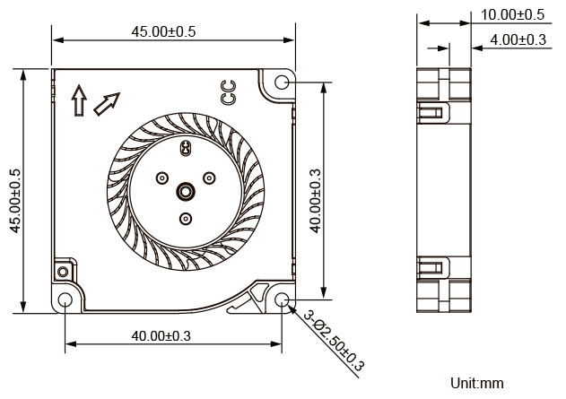 Sturdy 4510-A Projector Blower Fan , 45x45x10mm 3D Printed Centrifugal Fan