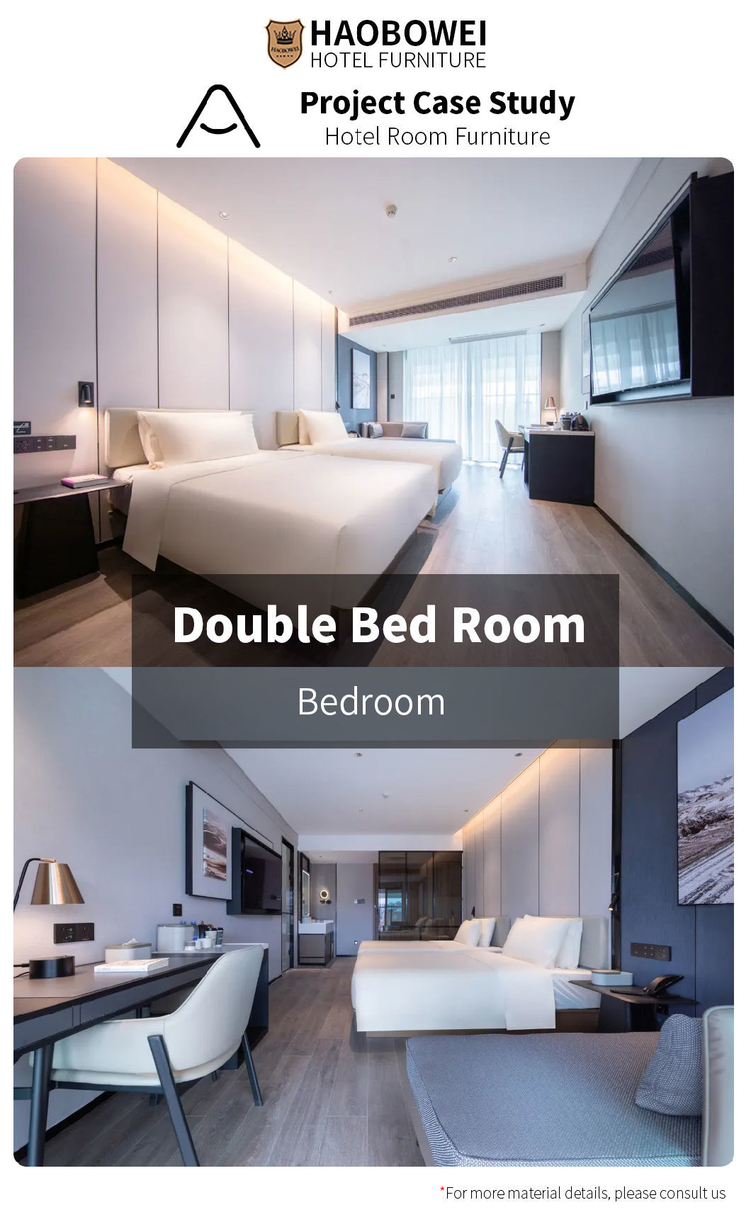 Modern Luxury Style Hotel Furniture Standard Double Bedroom Set Five Star Headboard