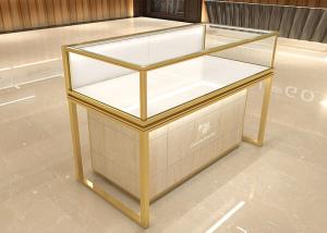 Quality 3 Color LED Light Golden Jewelry Store Showcases Alloy Display Cabinet wholesale