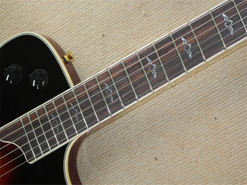 Wholsale Factory custom 21frets classic semi-hollow tobacco sunburst folk acoustic guitar with bird inlay