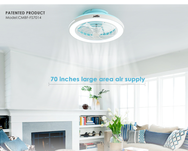 Large Air Flow 20 Inch Blue Finish LED Ceiling Fan for Bedroom Modern Design