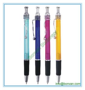 Quality plastic branded pen with rubber grip and spring clip wholesale