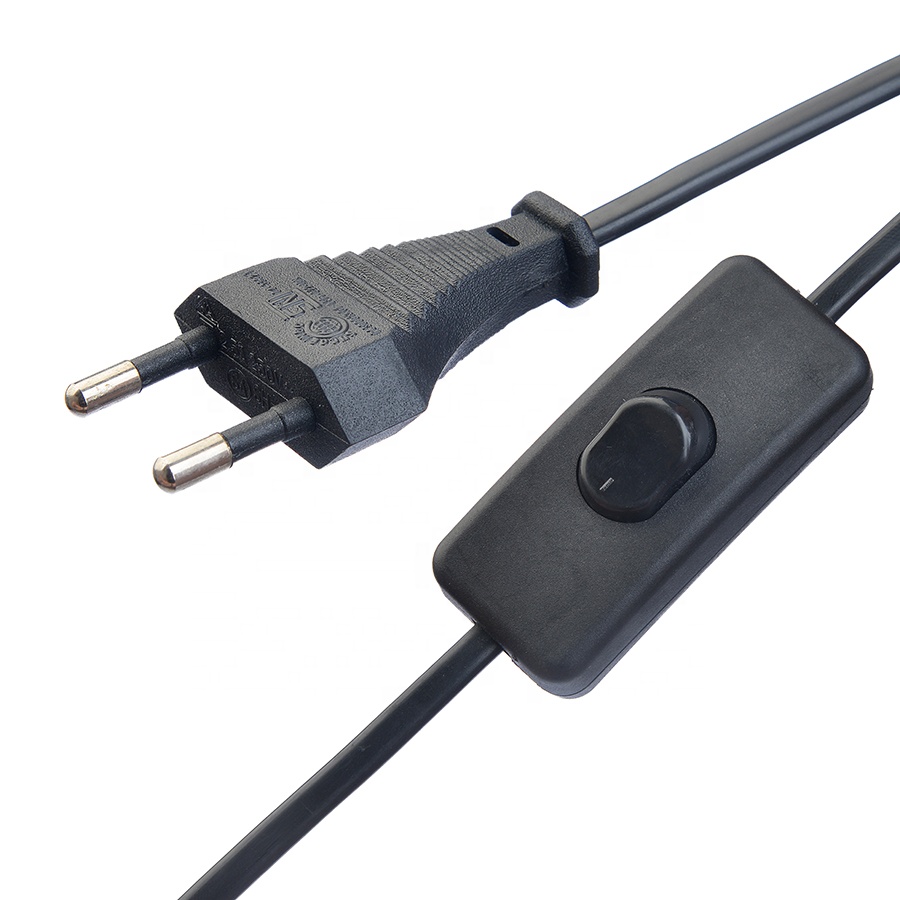 Non-Grounding European VDE 2 Prong Round Pin 2.5A Waterproof Plug Power Cord Extension Cords for Black Electrical Kettles