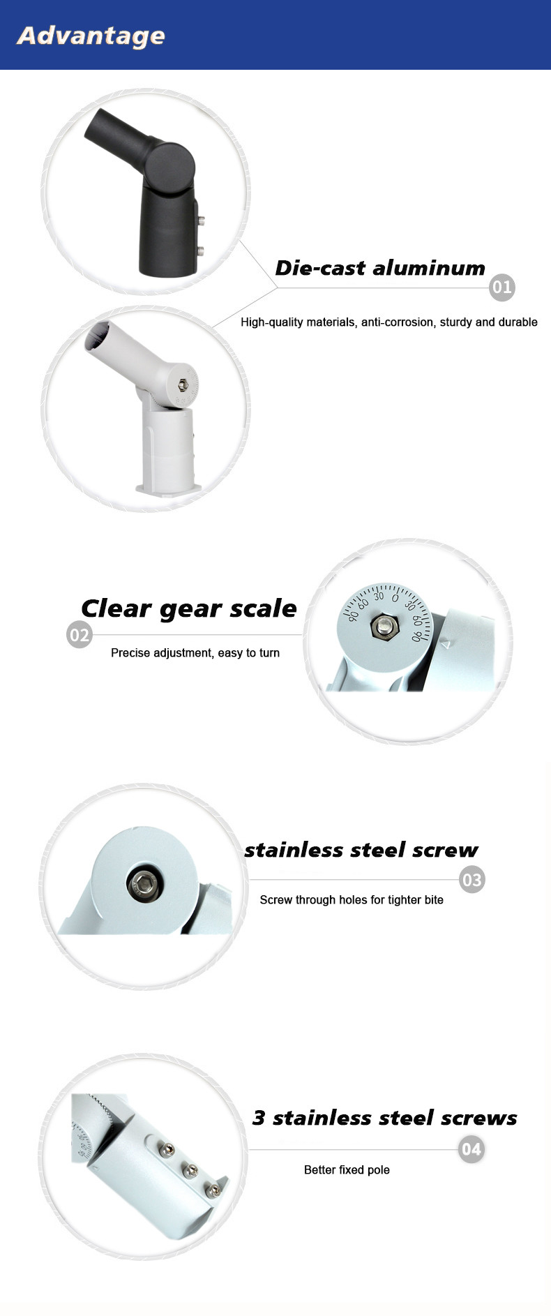 Rotatable Metal LED Street Light Adapter Solar Lighting Pole Street Lamp Bracket