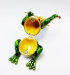 Mini Metal Frog Trinket Box Hinged Hand-Painted Animal Crystal Rhinestone Frog