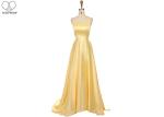 Yellow Long Tail Gown Stretch Satin Fabric Sleeveless Backless Bandage For Party