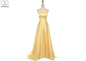 Quality Yellow Long Tail Gown Stretch Satin Fabric Sleeveless Backless Bandage For Party wholesale