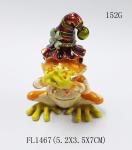 Pewter alloy gold plated three Frog Jeweled Trinket Box three Frog Jewelry