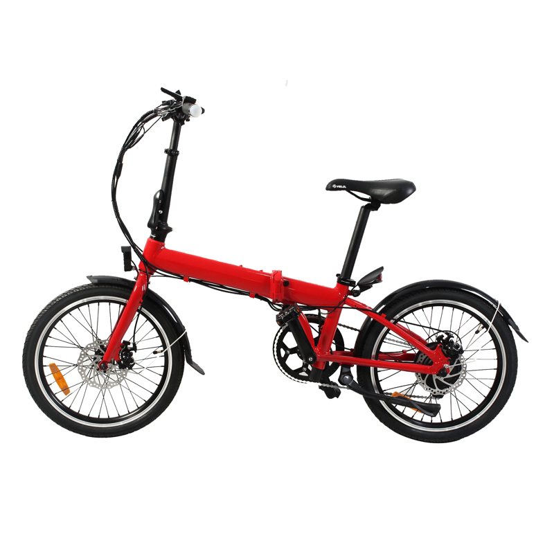 48V 12.8Ah Red Lithium Battery Portable Folding Electric Bike with 20 Inch Snow Fat Tires
