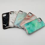 Hybrid Marble Glass Phone Case Anti Scratch Metal Buttons For Iphone 11