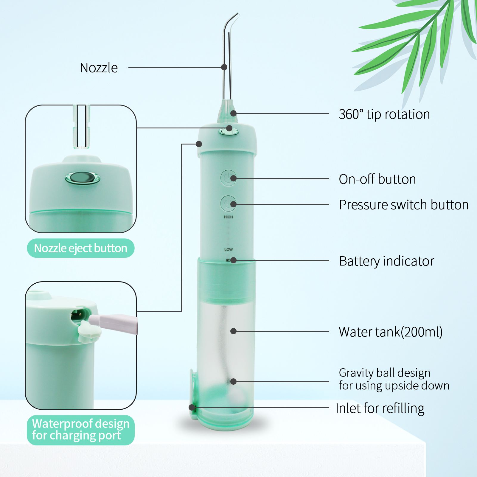 MINI Stretchable Portable Cordless Water Flosser 200ml Water Tank