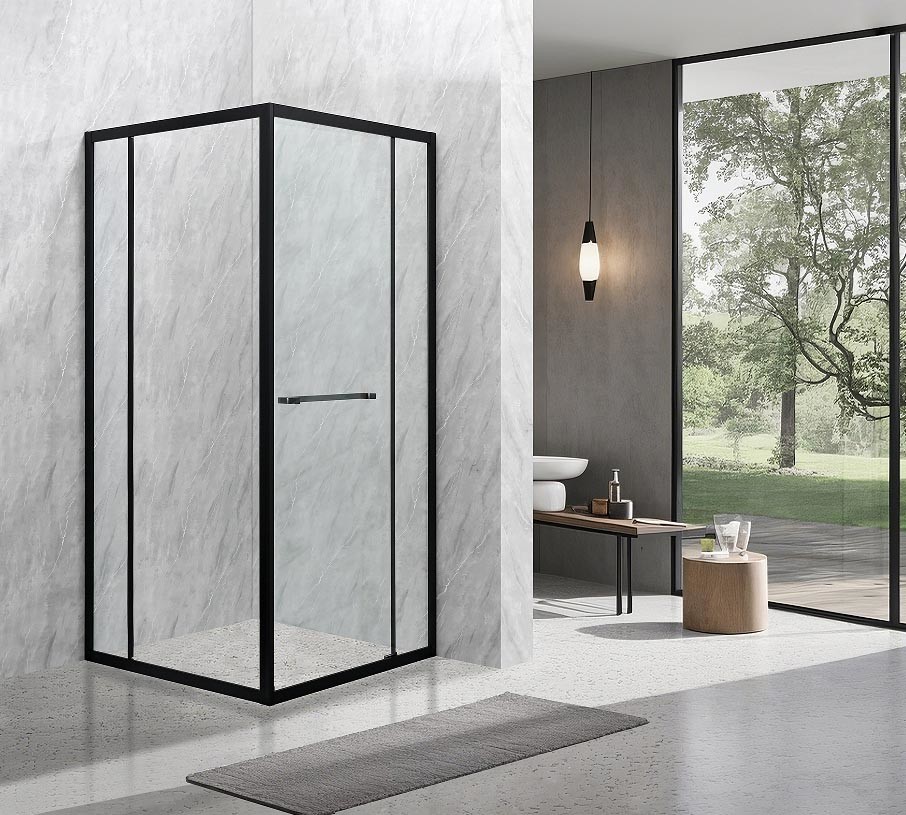 6/8mm Tempered Glass And Alum Frame Black Square Shower Enclosure Modern