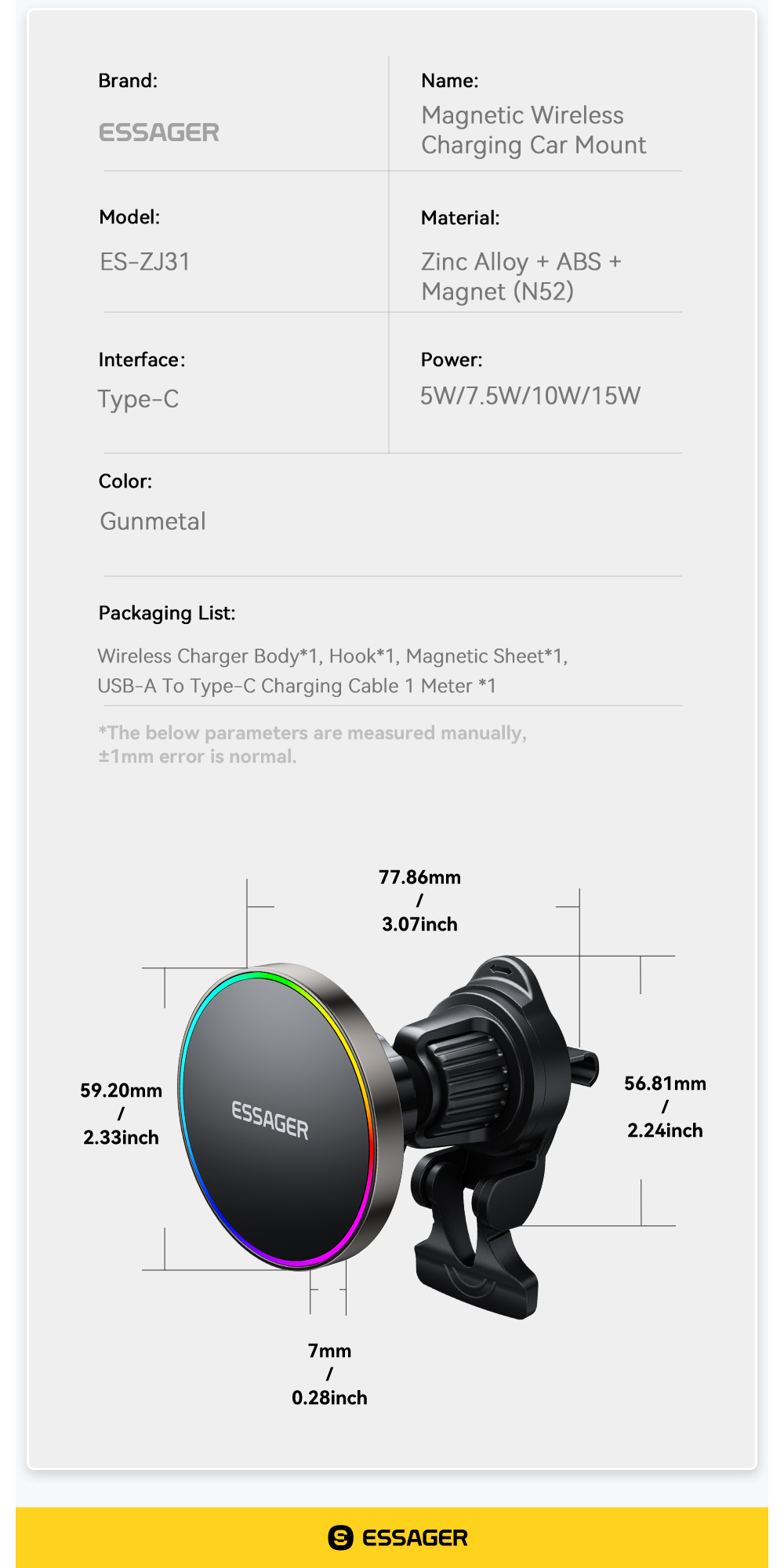 ESSAGER ES-ZJ31 Air Vent Magnetic Cellphone Mobile Phone Holder for Car