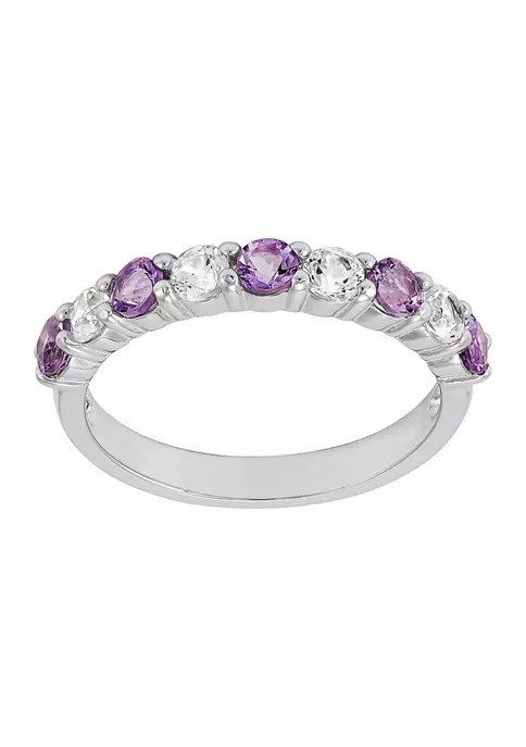 Amethyst and Created White Sapphire Ring With 925 Sterling Silver