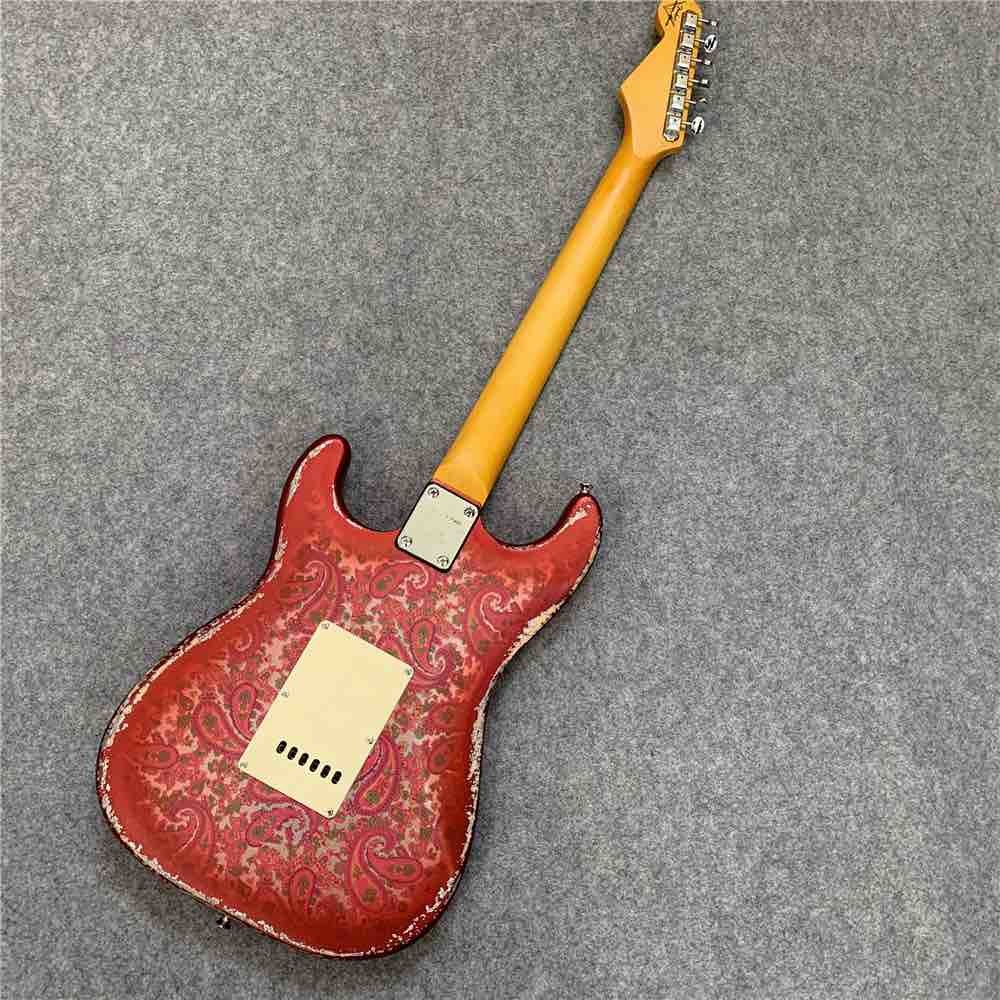 High Quality Electric Guitar Relic Retro Strat Electric Guitar with Pink Flower Color free shipping