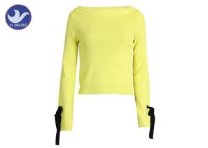 Quality Lapel Boat Neck Womens Knit Pullover Sweater Lace Up Slit Cuff Viscose Nylon Top wholesale