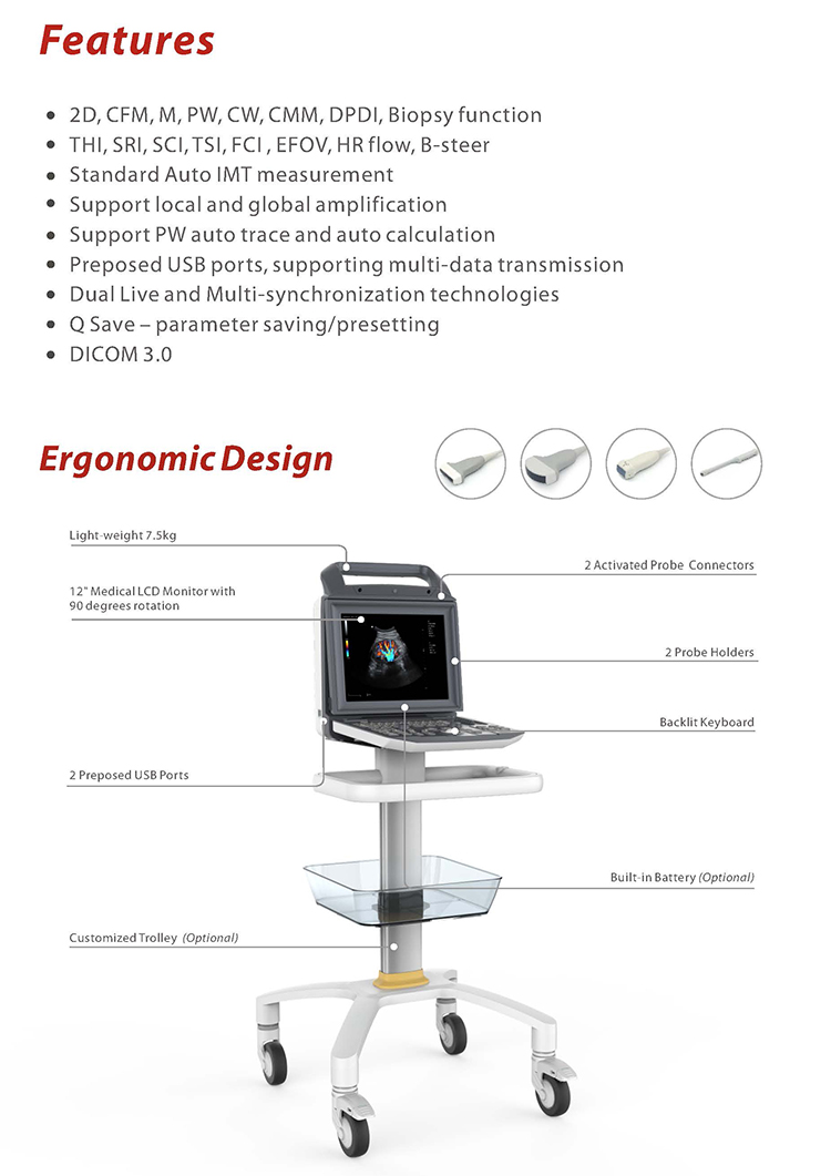 Portable Full Digital Color Doppler Ultrasound System Medical Scanner Ultrasound