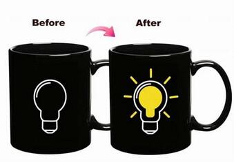 New creative gift product bulb colour change temperature sensing ceramic mugs