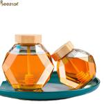 380ML Glass Honey Hexagon Jar With Wooden Cover And Wooden Splash Bar