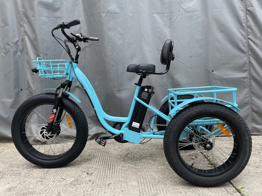 24 Inch 3 Wheel Electric Tricycle 7 Speed 48V 750W Electric Fat Tire Cargo Bike