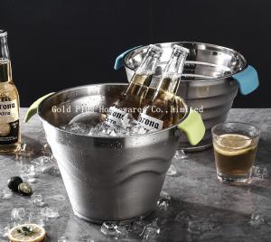 Quality 623g Portable custom water pail bar cooler with stand and lid stainless steel beer ice bucket for hotel wholesale