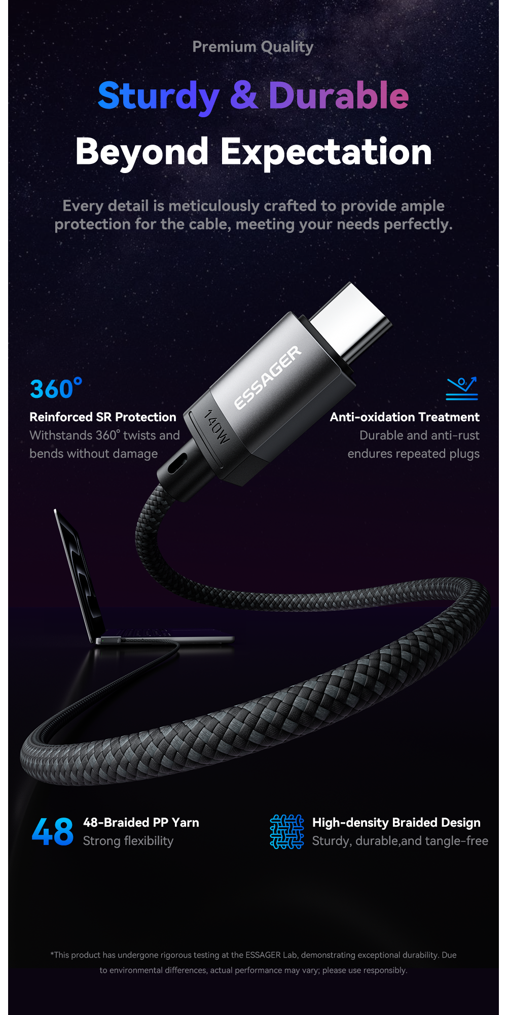 ESSAGER ES-X69 Series 140W USB C Cord for MacBook Magnetic Charging Cable