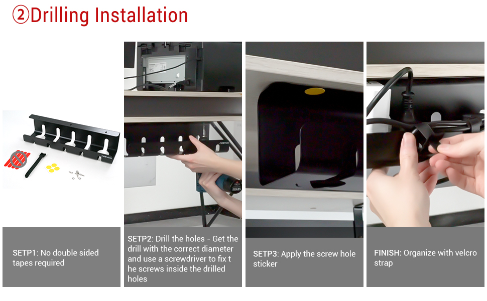 Under Desk Cord Organizer and Clamp Mount System for Tidy Cable Management 43*10*10cm