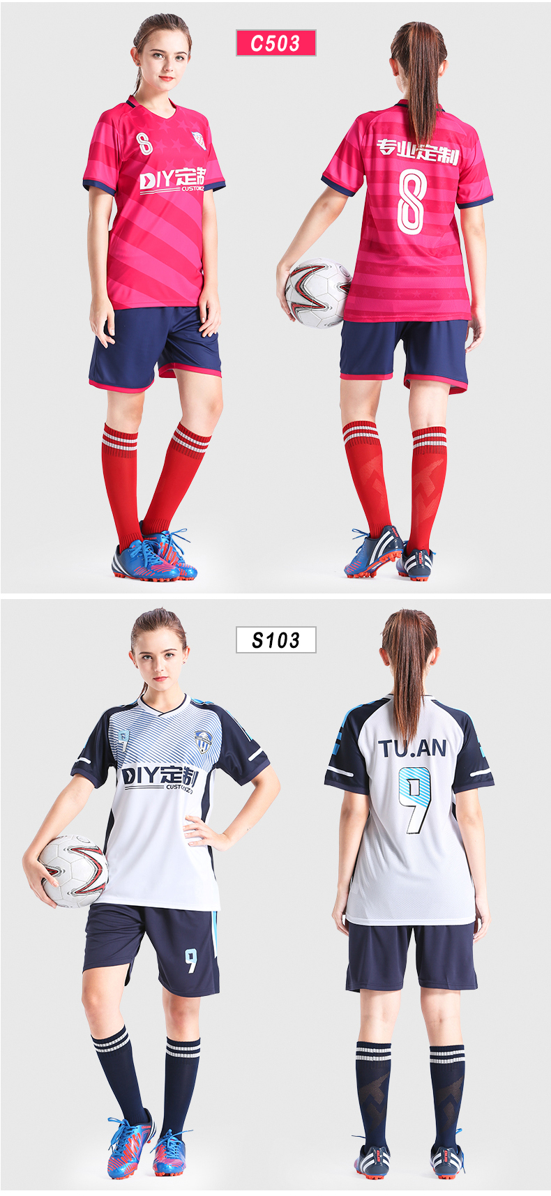 Women's soccer wear Sports suit Customized logo girls short sleeve primary and middle school students match training team jersey