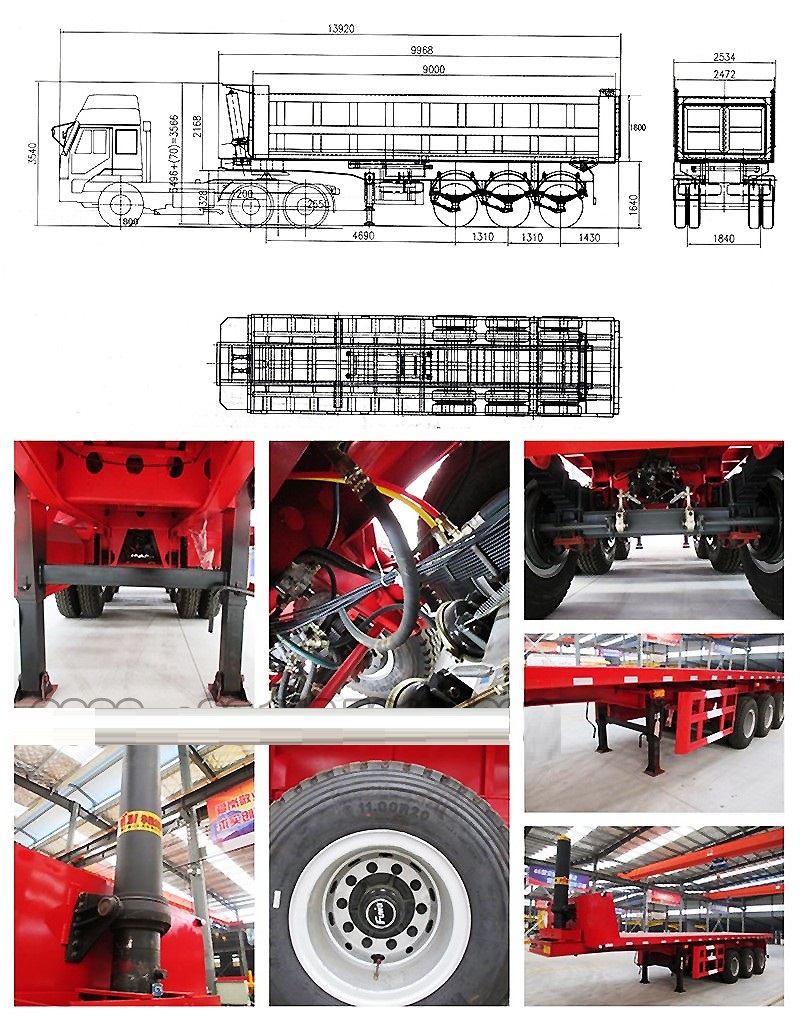 Hydraulic Cylinder Rear Dump Semi-Trailer Tipper Rear Tractor Trailer for Heavy Duty