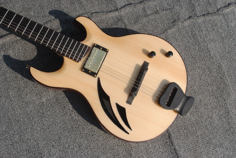 High-grade customized jazz six-string electric guitar double knife hole half-hollow electric guitar in wood color