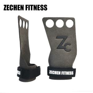 Quality Microfiber Leather 3 Hole Hand Grips Crossfit OEM Palm Pull Up Gym Safety Support Grey wholesale