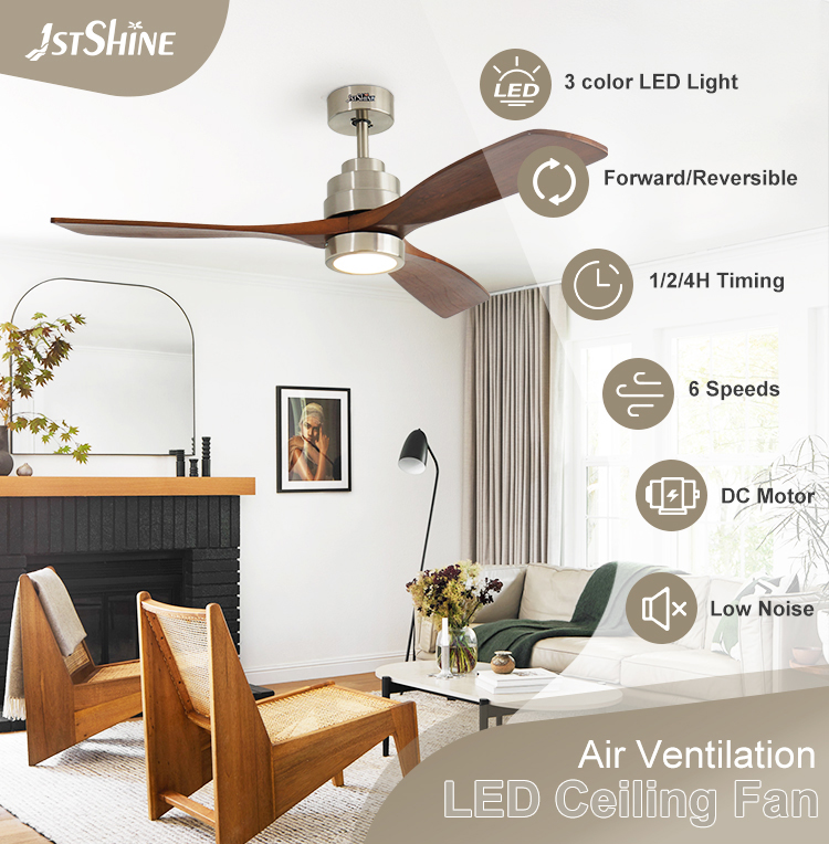 110-240V/50Hz-60Hz Input Voltage V LED Ceiling Fan with Metal Body and Solid Wood Blades