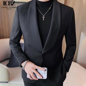 Quality end Business Formal Dress Suit Blazer Jacket in Black Leather Fabric for Men's Attire wholesale